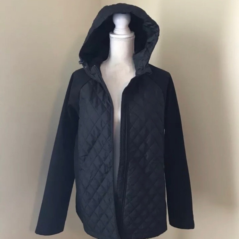 Black Quilted Coat Jacket With Hood